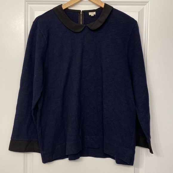 J. Crew Peter Pan Collar 100% Cotton Sweater | Navy/Black - Picture 1 of 7